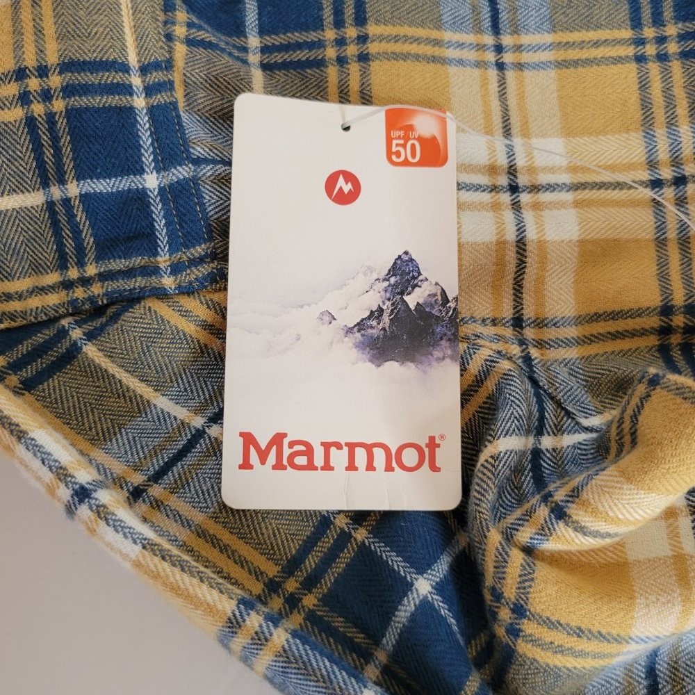 Marmot Women's Reagan Flannel L/S Plaid Hoodie Size M Grey Navy Tan NWT - Picture 9 of 12